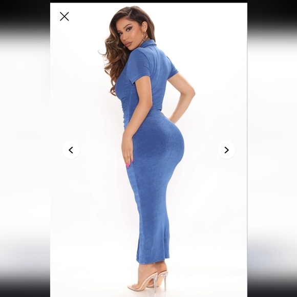 Fashion Nova Silky Smooth Slinky Maxi Dress - Royal Blue Button Up Sz M - Picture 10 of 11